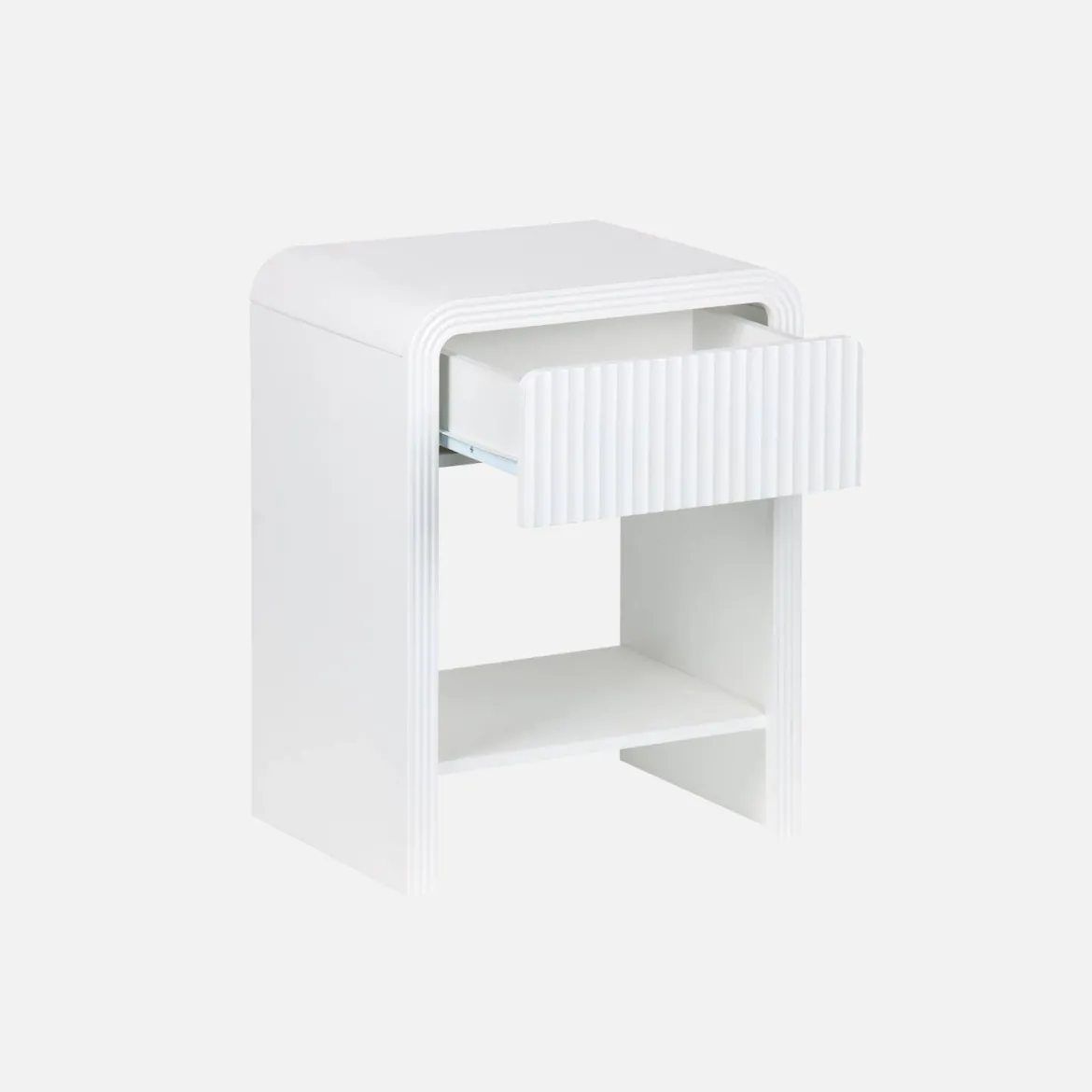 Set 2 comodini effetto legno scanalato, 1 cassetto, 1 ripiano
