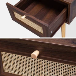 Set 2 comodini effetto legno e cannage