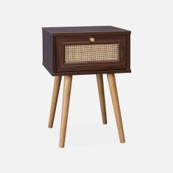 Set 2 comodini effetto legno e cannage