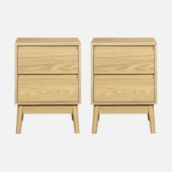Set 2 comodini effetto legno con due cassetti