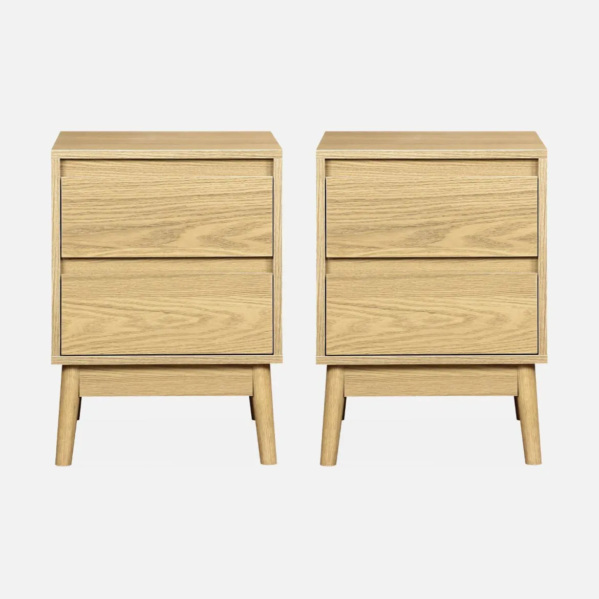 Set 2 comodini effetto legno con due cassetti