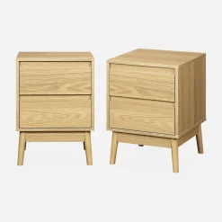 Set 2 comodini effetto legno con due cassetti