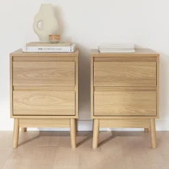 Set 2 comodini effetto legno con due cassetti