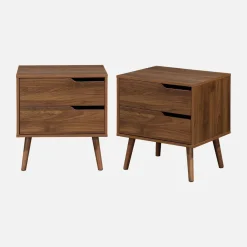 Set 2 comodini effetto legno noce, 2 cassetti