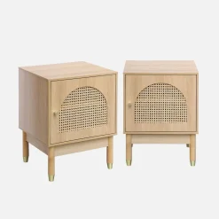 Set 2 comodini in legno con ante in cannage