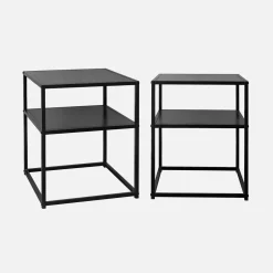 Set 2 comodini in metallo nero con ripiano