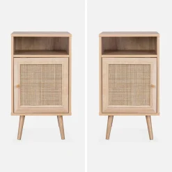 Set 2 comodini scandinavi in intrecciatura cannage