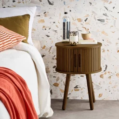 Set 2 comodini scandinavi decorazione legno 2 ante scorrevoli