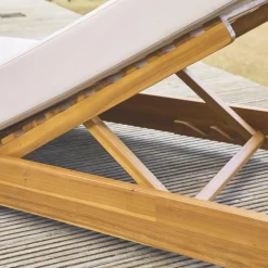 Set 2 lettini prendisole in acacia e poliestere multiposizione con ruote