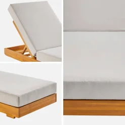 Set 2 lettini prendisole in acacia e poliestere multiposizione con ruote