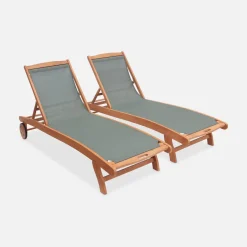 Set 2 lettini prendisole in legno multiposizione con ruote