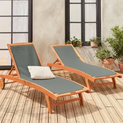 Set 2 lettini prendisole in legno multiposizione con ruote