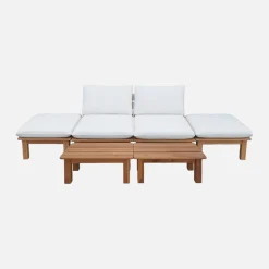 Set 2 lettini prendisole modulari in legno multiposizione con tavolino