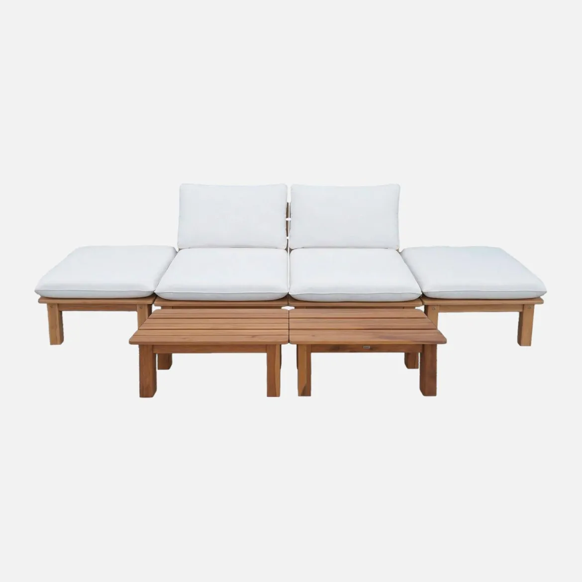 Set 2 lettini prendisole modulari in legno multiposizione con tavolino