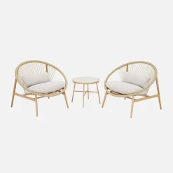 Set 2 poltrone da giardino con tavolo in acciaio e rattan