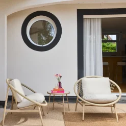 Set 2 poltrone da giardino con tavolo in acciaio e rattan
