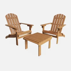 Set 2 poltrone in legno con poggiapiedi