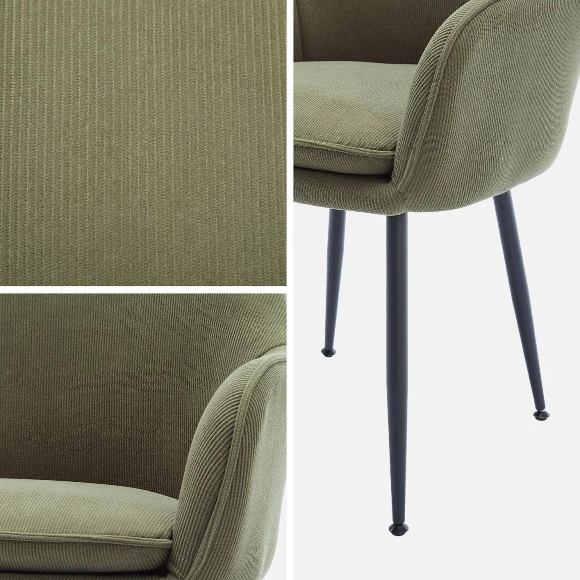 Set 2 poltrone in velluto a coste con gambe in metallo