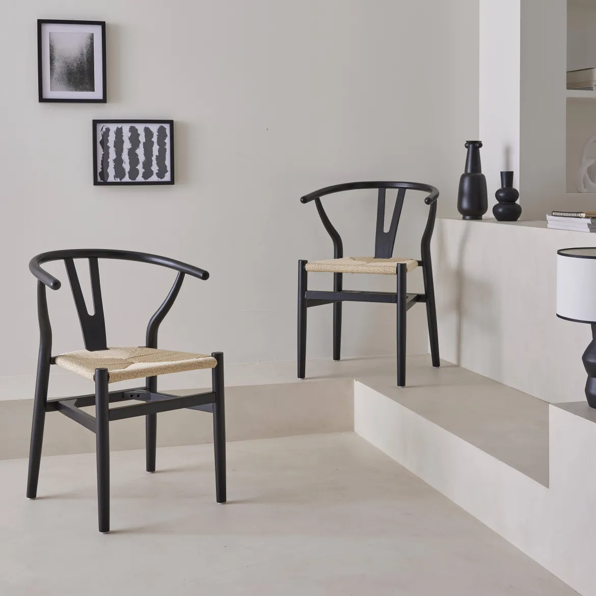 Set 2 sede in legno con seduta in corda