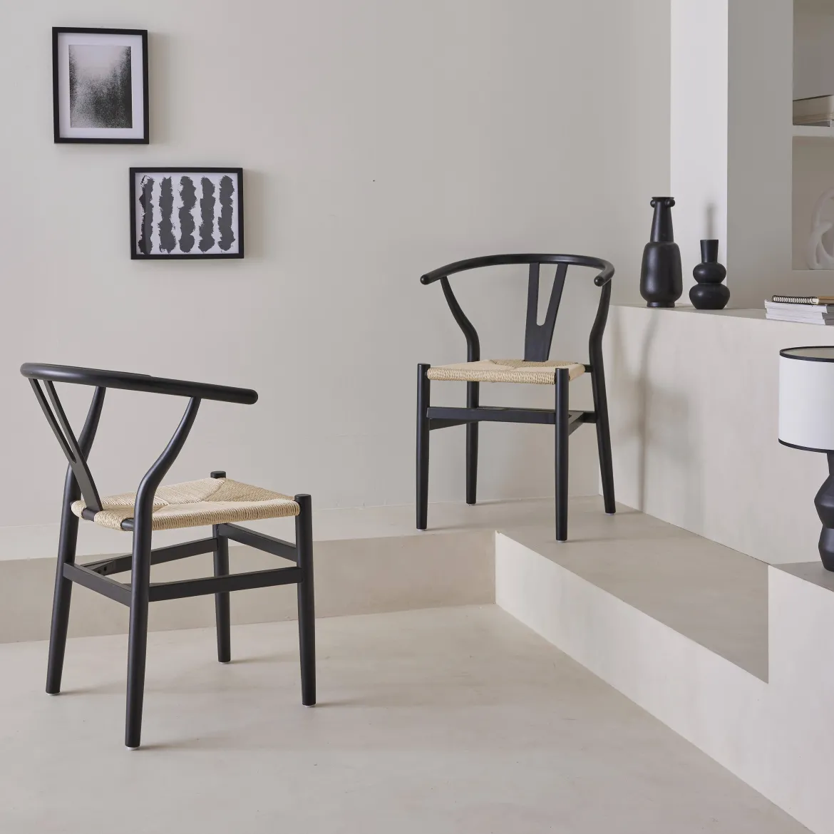 Set 2 sede in legno con seduta in corda