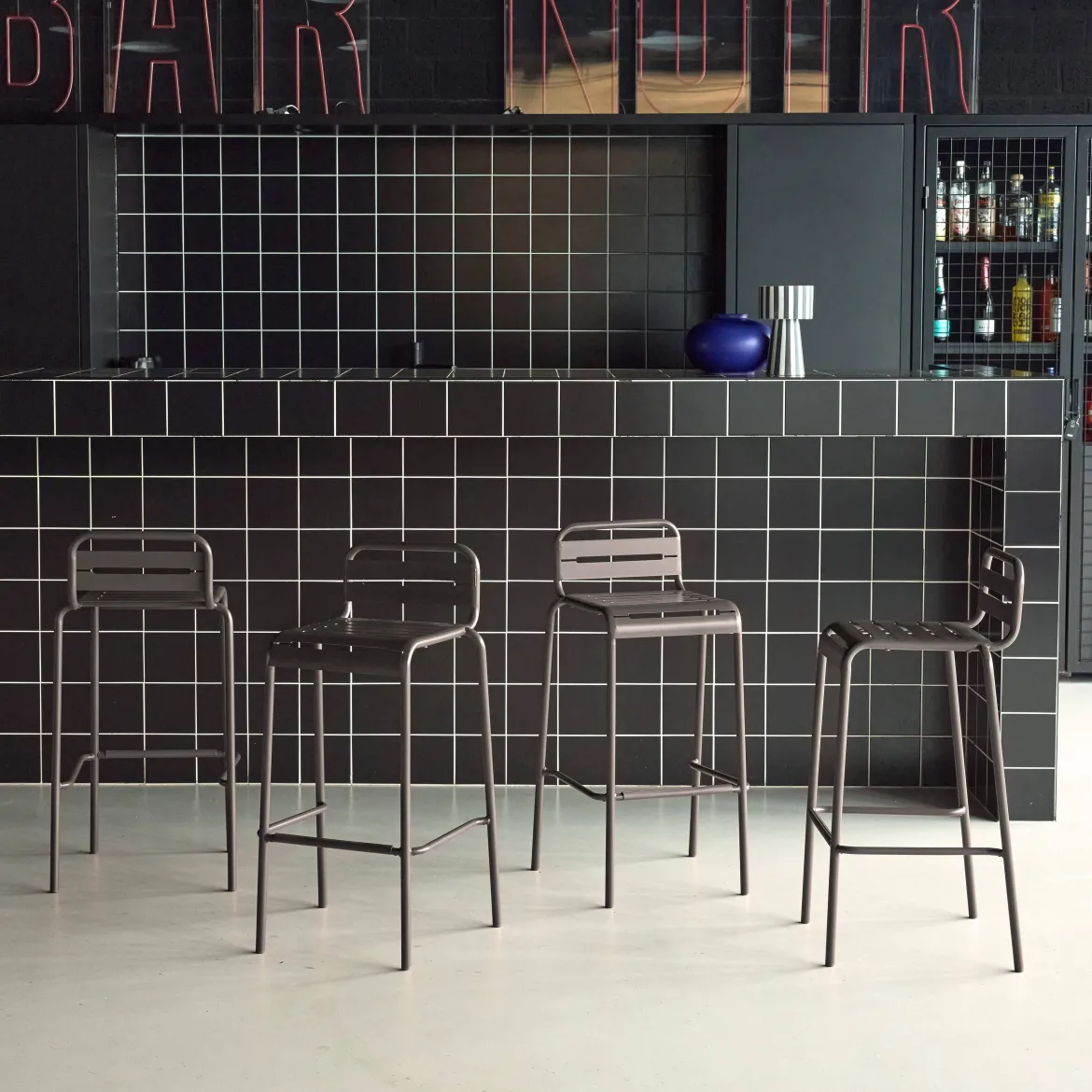 Set 4 sedie alte bistrot in acciaio