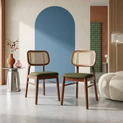 Set 2 sedie bohemien in legno di hevea e impagliatura