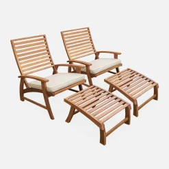 Set 2 sedie con cuscino e poggiapiedi in legno
