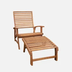 Set 2 sedie con cuscino e poggiapiedi in legno