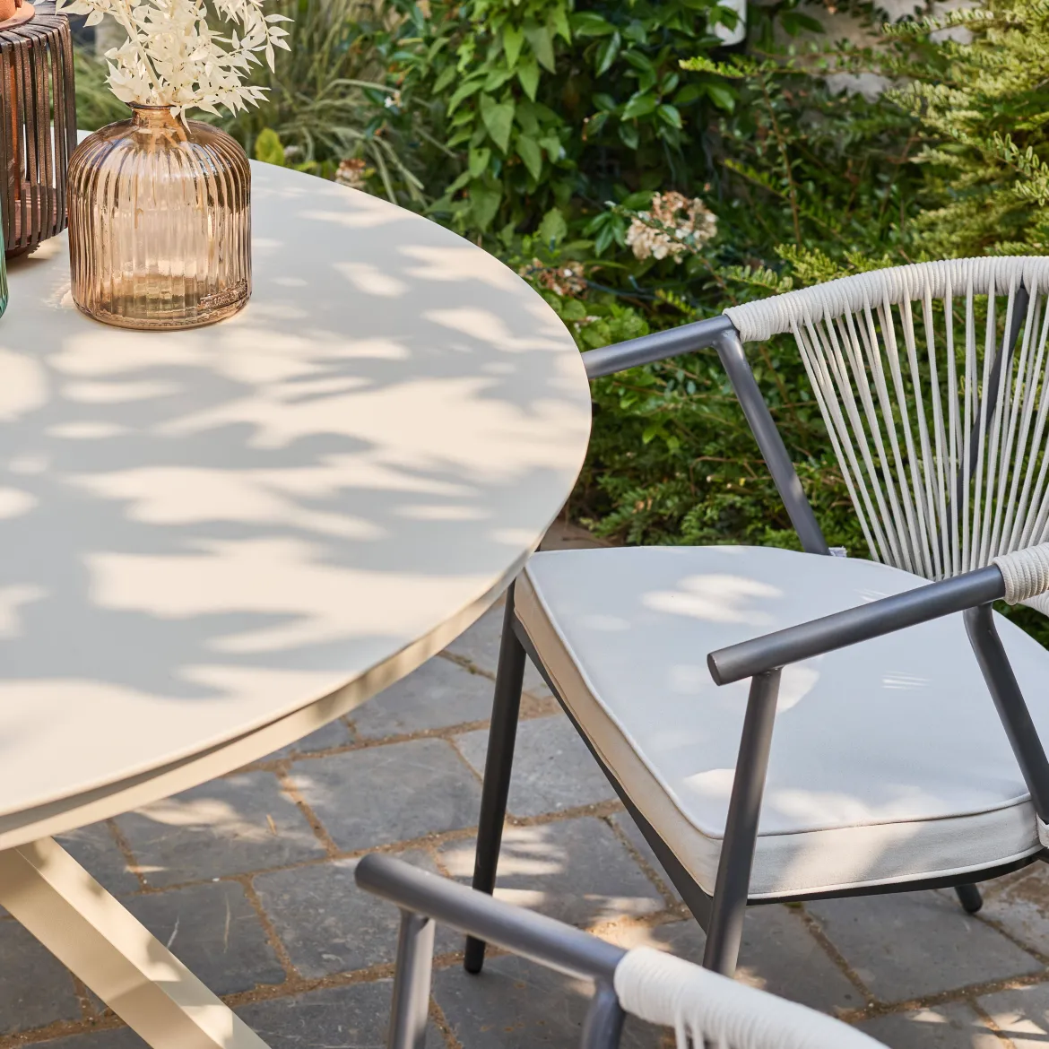 Set 4 sedie da giardino impilabili in acciaio e corde