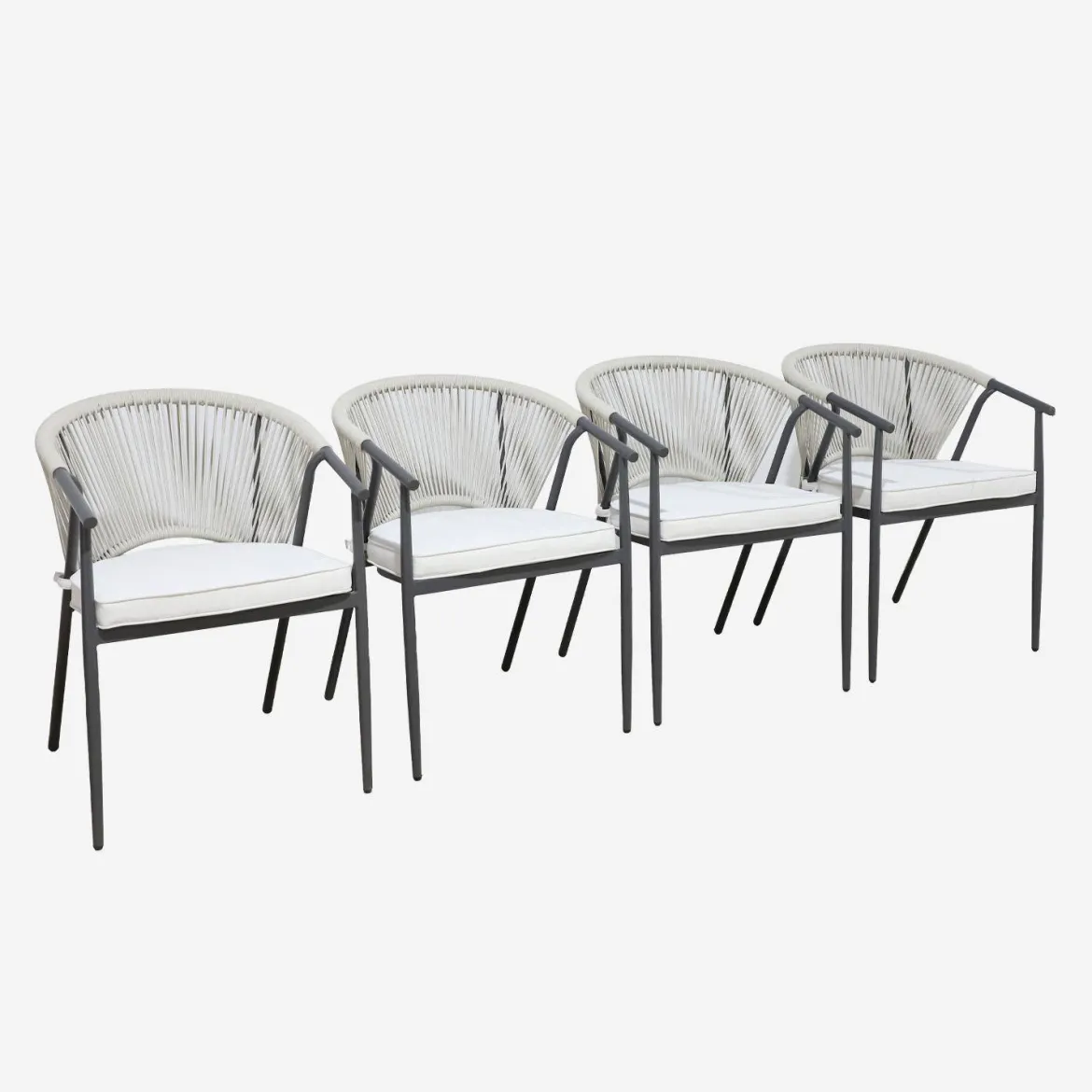 Set 4 sedie da giardino impilabili in acciaio e corde