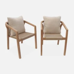 Set 2 sedie impilabili in legno e corda