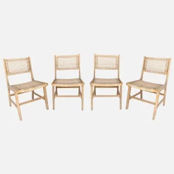 Set 4 sedie in canna e legno