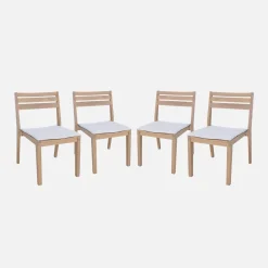 Set 4 sedie in legno di acacia, impilabili con cuscino