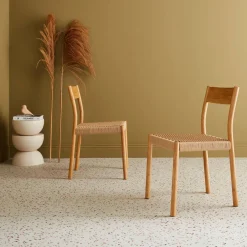 Set 2 sedie in legno e corda