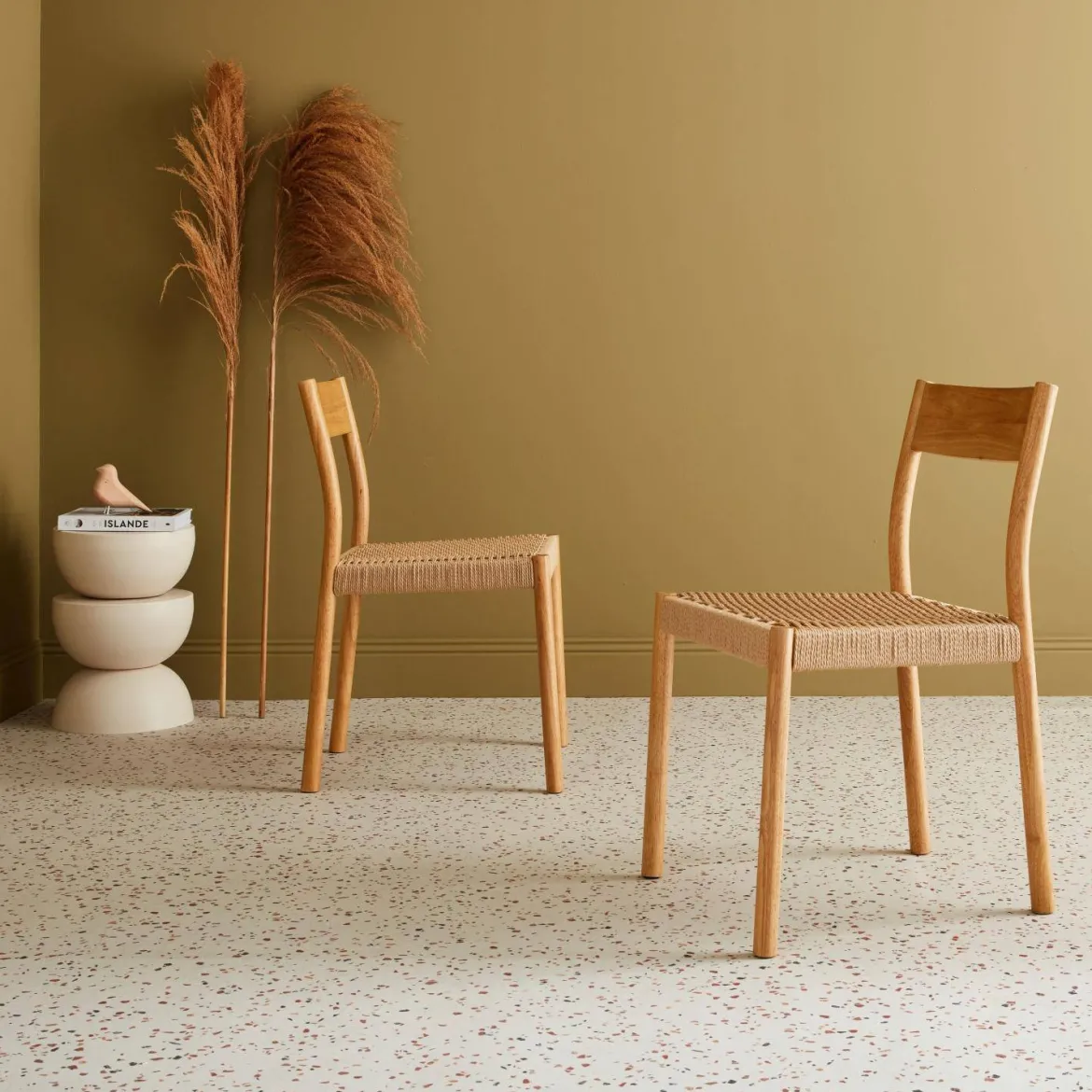 Set 2 sedie in legno e corda