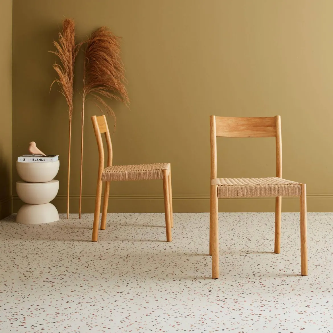 Set 2 sedie in legno e corda