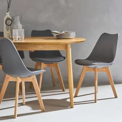 Set 6 sedie scandinave imbottite, gambe in legno per sala da pranzo
