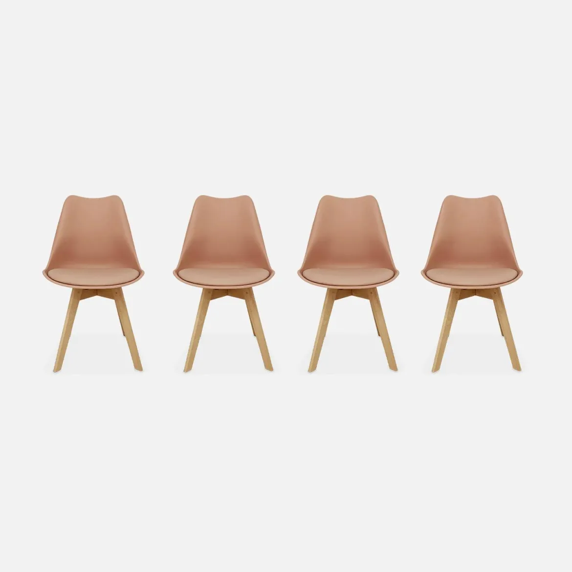 Set 4 sedie scandinave imbottite con gambe in legno