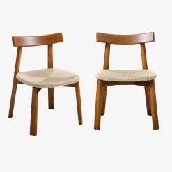 Set 2 sedie scandinave legno hevea seduta in corda