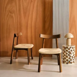 Set 2 sedie scandinave legno hevea seduta in corda