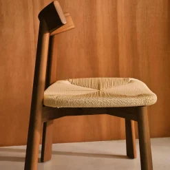 Set 2 sedie scandinave legno hevea seduta in corda