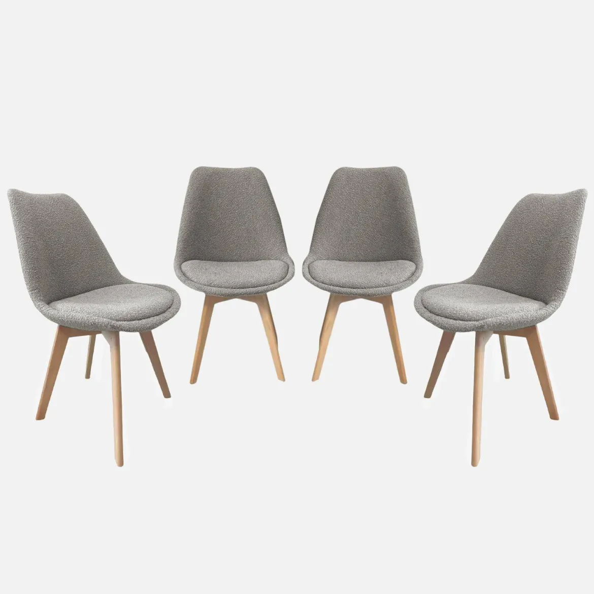 Set 4 sedie scandinave legno di faggio e bouclé strutturato