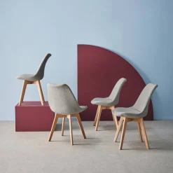 Set 4 sedie scandinave legno di faggio e bouclé strutturato