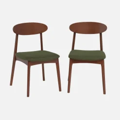 Set 2 sedie vintage in legno di hevea noce e tessuto