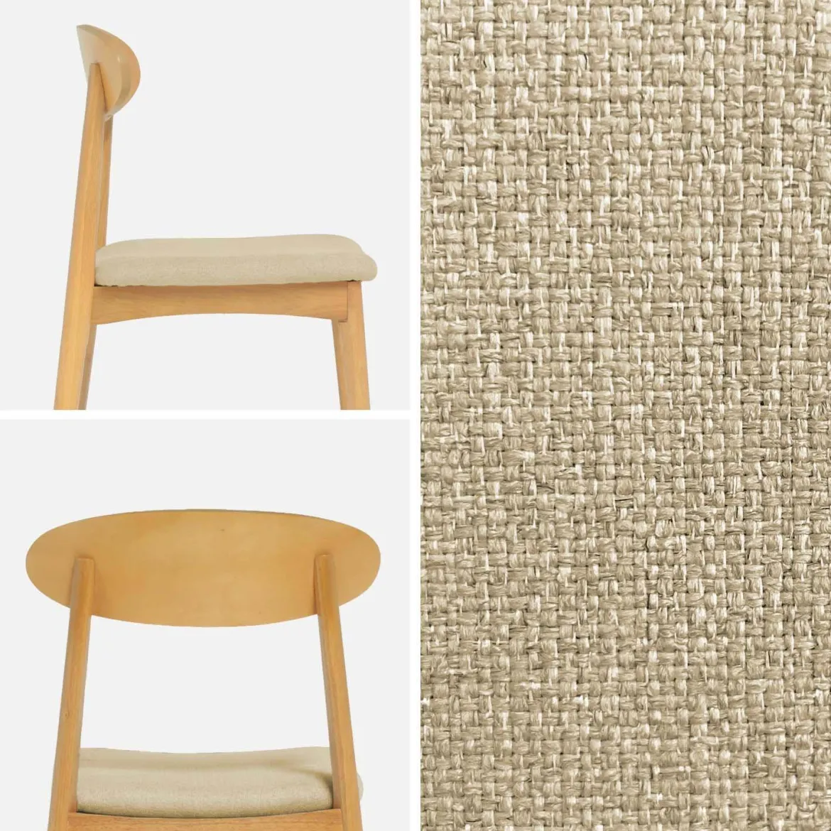 Set 2 sedie vintage in legno di hevea naturale e tessuto