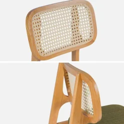 Set 2 sgabelli da bar in legno di hevea con impagliatura e tessuto, 66,5 cm