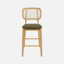 Set 2 sgabelli da bar in legno di hevea con impagliatura e tessuto, 66,5 cm