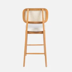 Set 2 sgabelli da bar in legno di hevea con impagliatura e tessuto, 66,5 cm