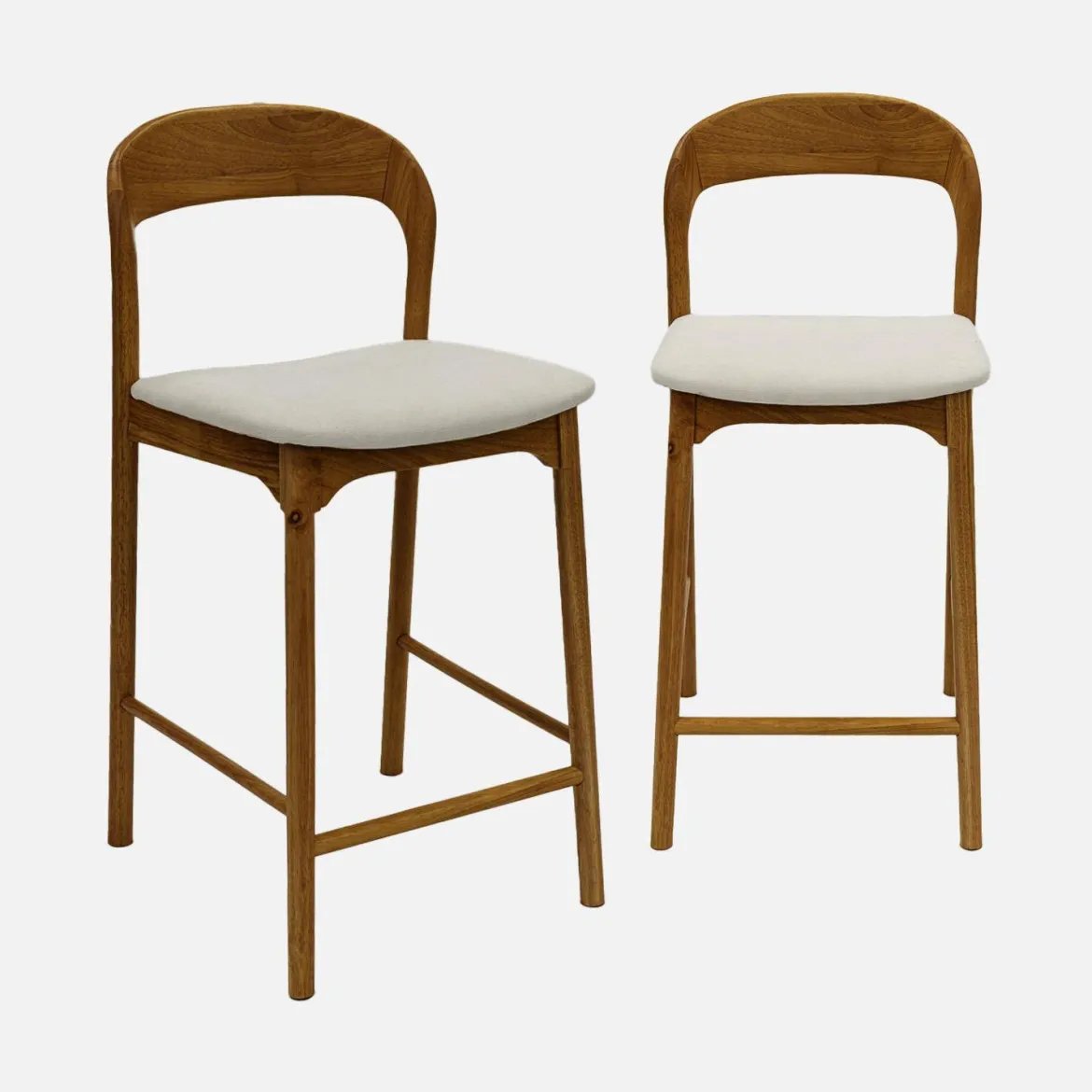 Set 2 sgabelli da bar vintage in legno di hevea e tessuto