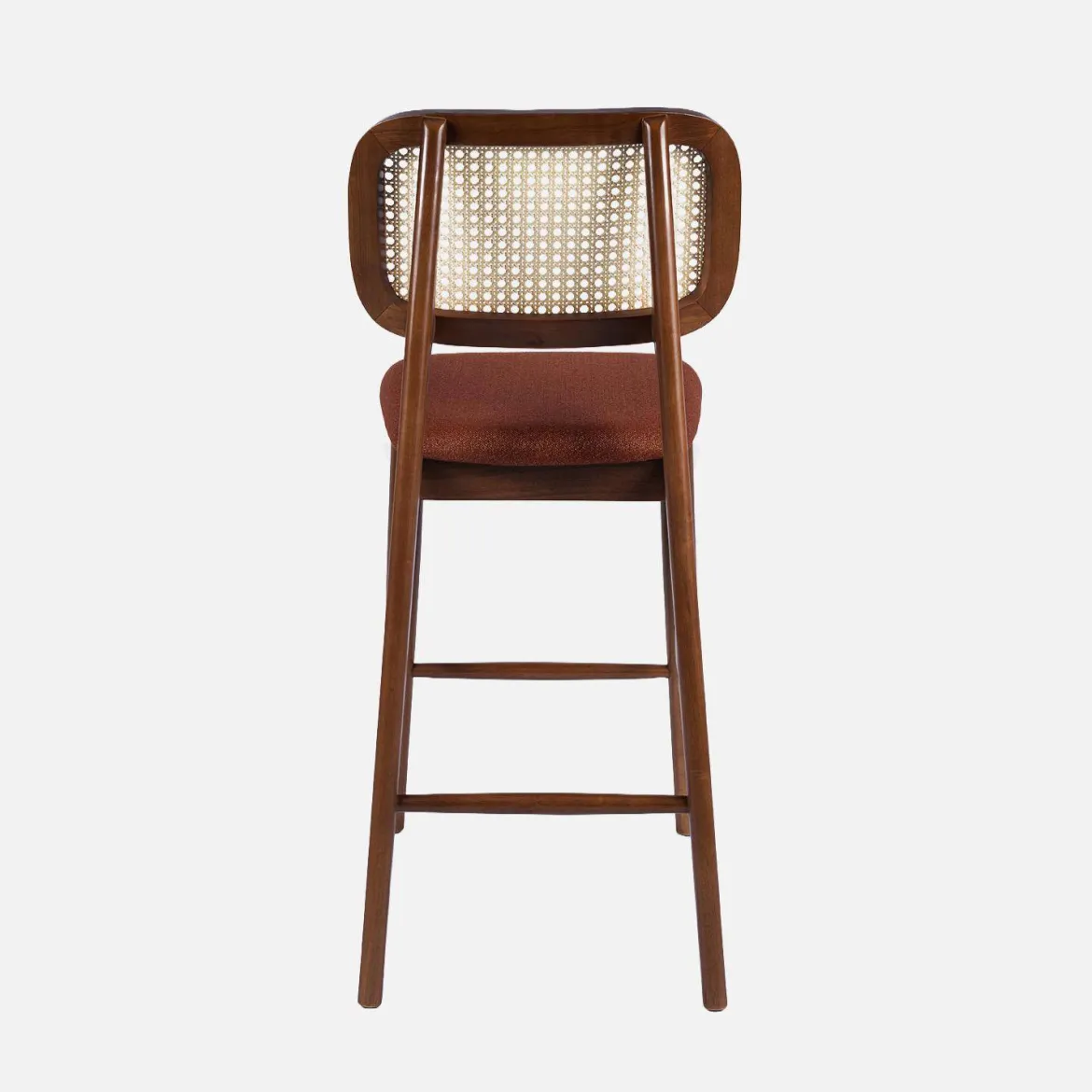 Set 2 sgabelli da bar vintage in legno di hevea con impagliatura e tessuto, 66,5 cm